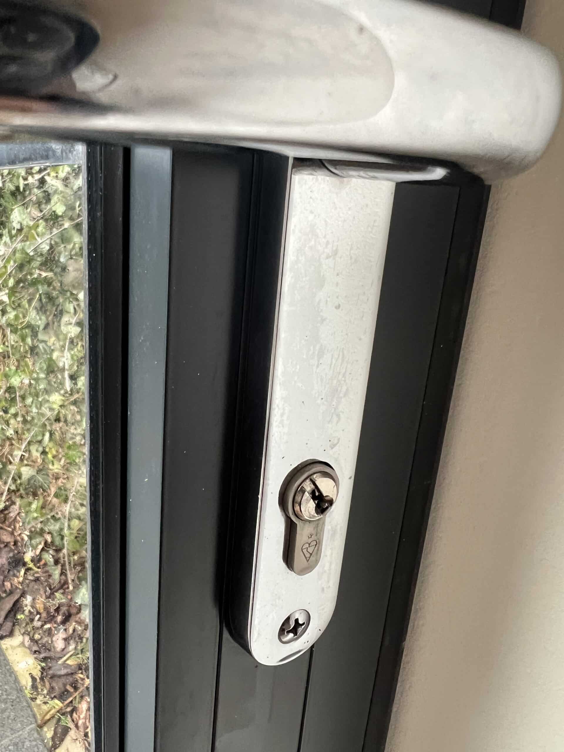 A newly fitted residential door handle and lock on a Formby property.